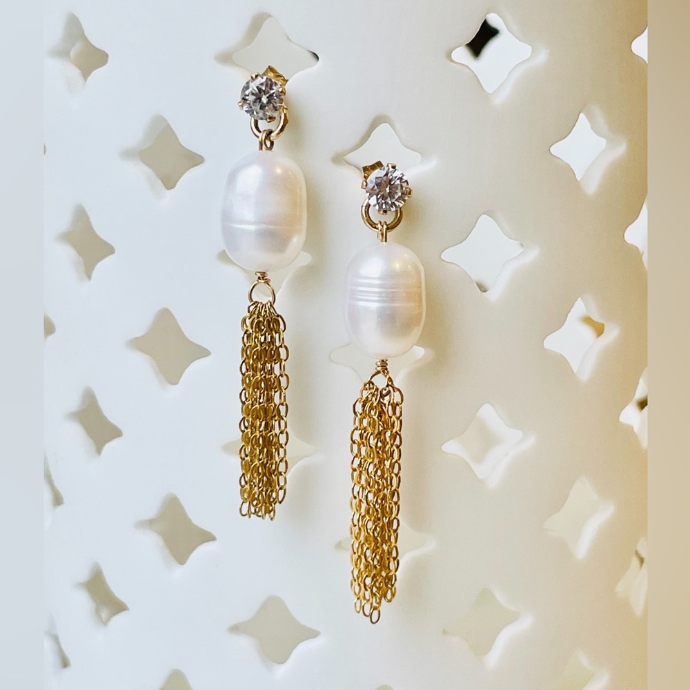 14K gold filled and pearl tassel earrings